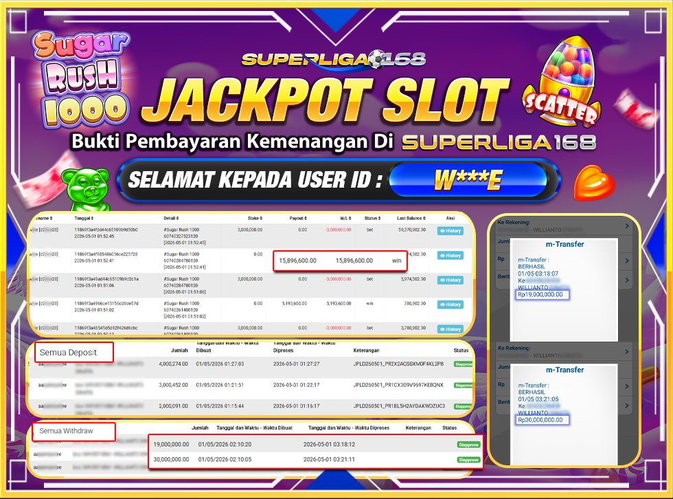SUPERLIGA168 JACKPOT SUGAR RUSH 1000 Rp.49,000,000LUNASSSSSS